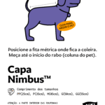 Guia de tamanhos da Capa Nimbus com tabela de medidas para PP, P, M, G e GG.